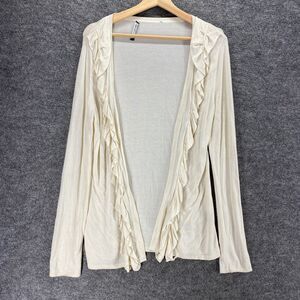 Adrienne Vittadini Cardigan Women M Medium Beige Open Front Long Sleeve Knit
